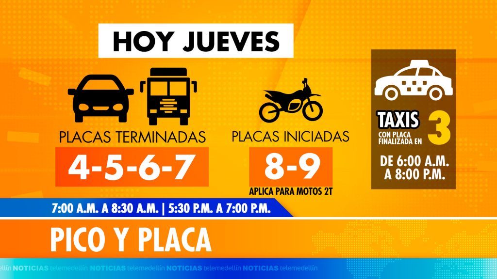 Pico y placa en Medellín para este jueves 5 de septiembre Pico y placa en Medellín para este jueves 5 de septiembre
