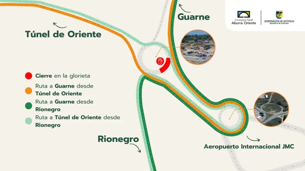 Atención Conductores: hay cambios temporales en vías del Aeropuerto José María Córdova por obras del intercambio vial Atención Conductores: hay cambios temporales en vías del Aeropuerto José María Córdova por obras del intercambio vial