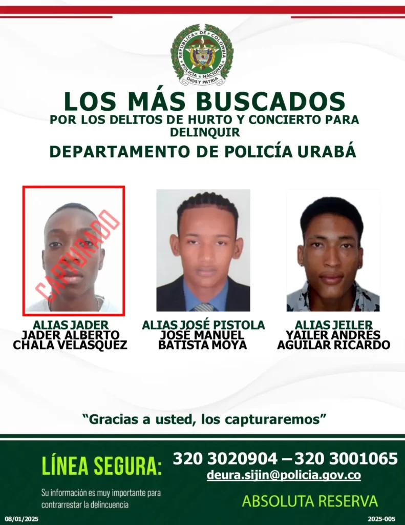 Capturan a alias «Jader», uno de los más buscados por robo en Urabá Capturan a alias «Jader», uno de los más buscados por robo en Urabá