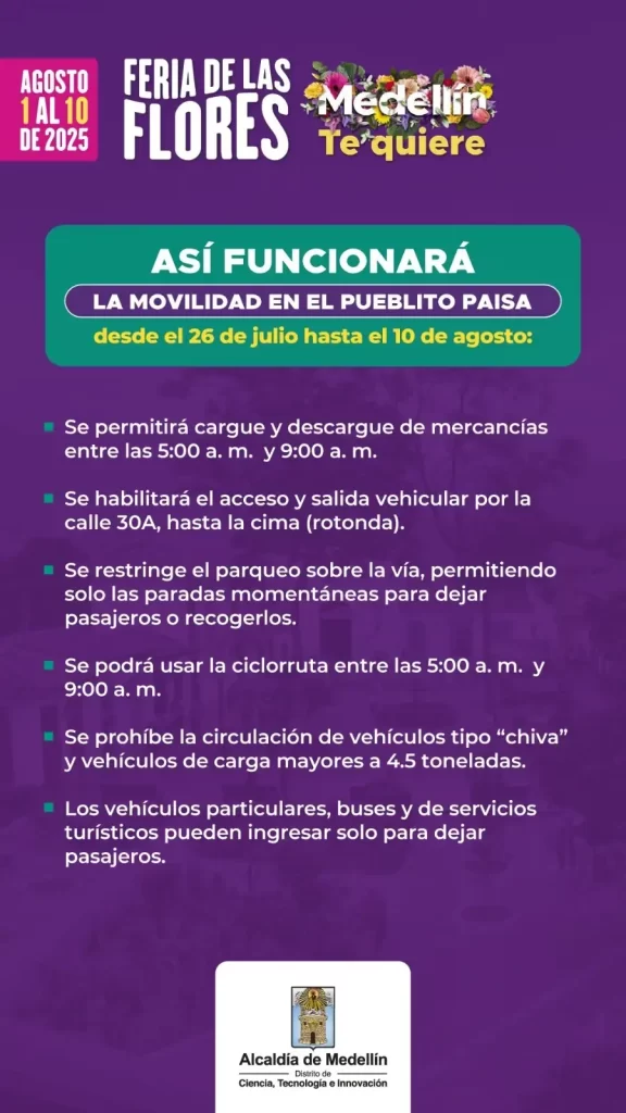 Cambios en movilidad para visitar el Pueblito Paisa durante la Feria de las Flores Cambios en movilidad para visitar el Pueblito Paisa durante la Feria de las Flores