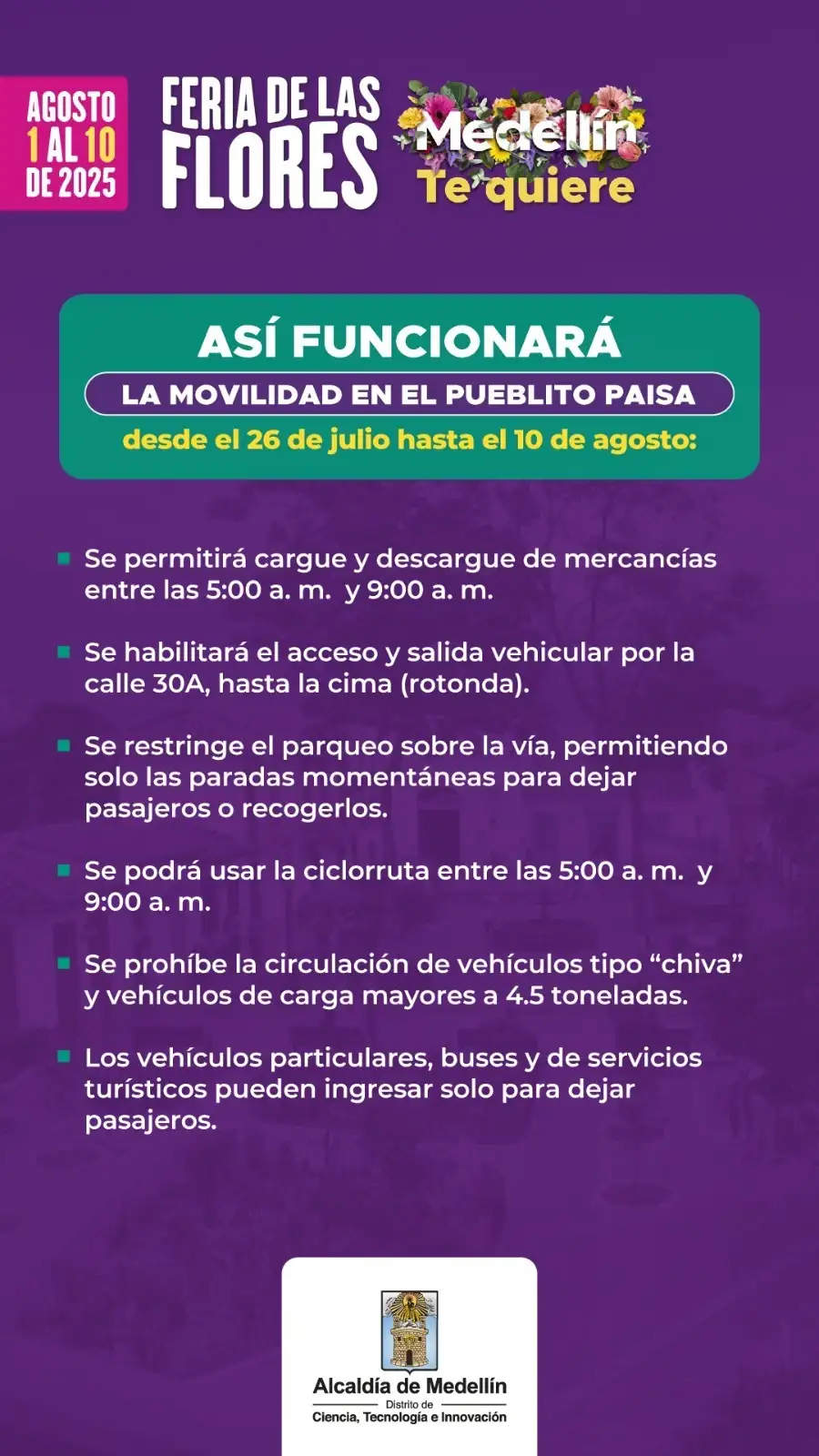 Cambios en movilidad para visitar el Pueblito Paisa durante la Feria de las Flores