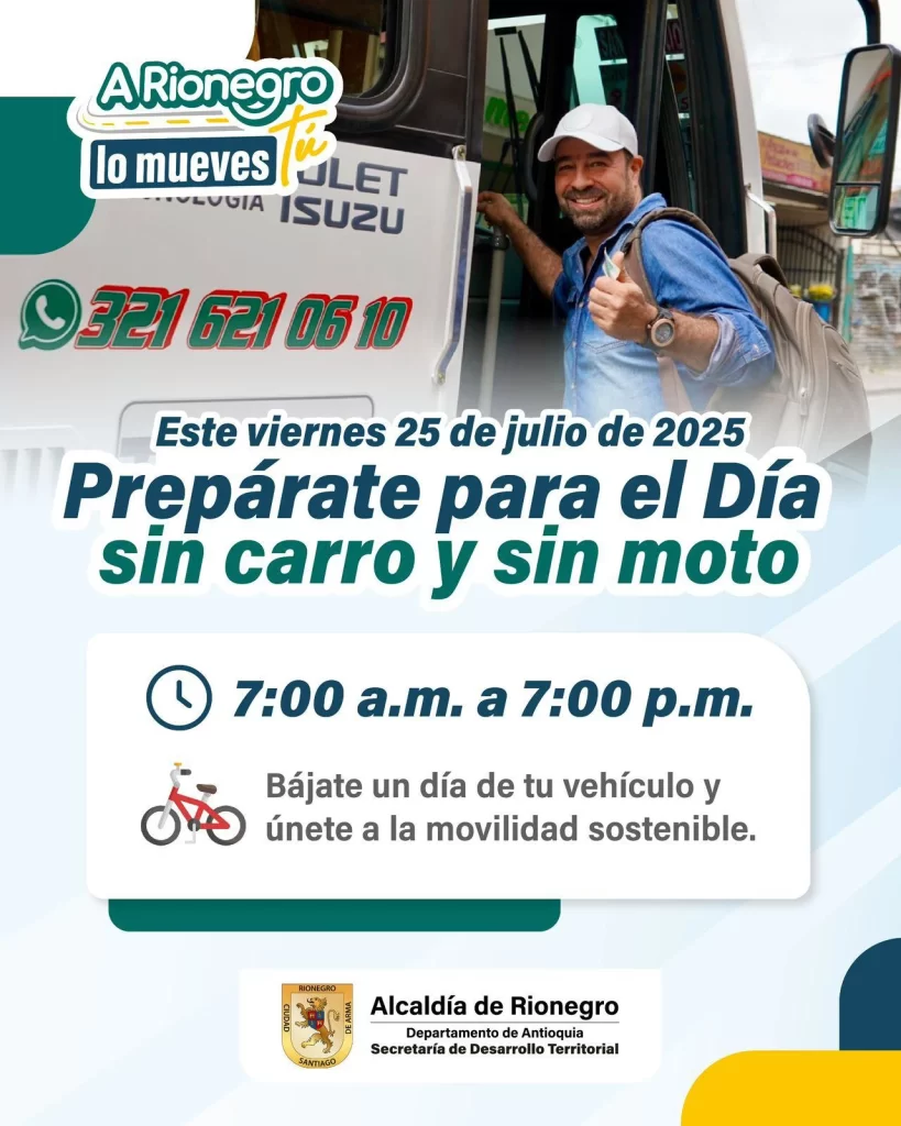 Día sin moto y sin carro en Rionegro: conozca cómo regirá la medida y cuáles son los horarios Día sin moto y sin carro en Rionegro: conozca cómo regirá la medida y cuáles son los horarios