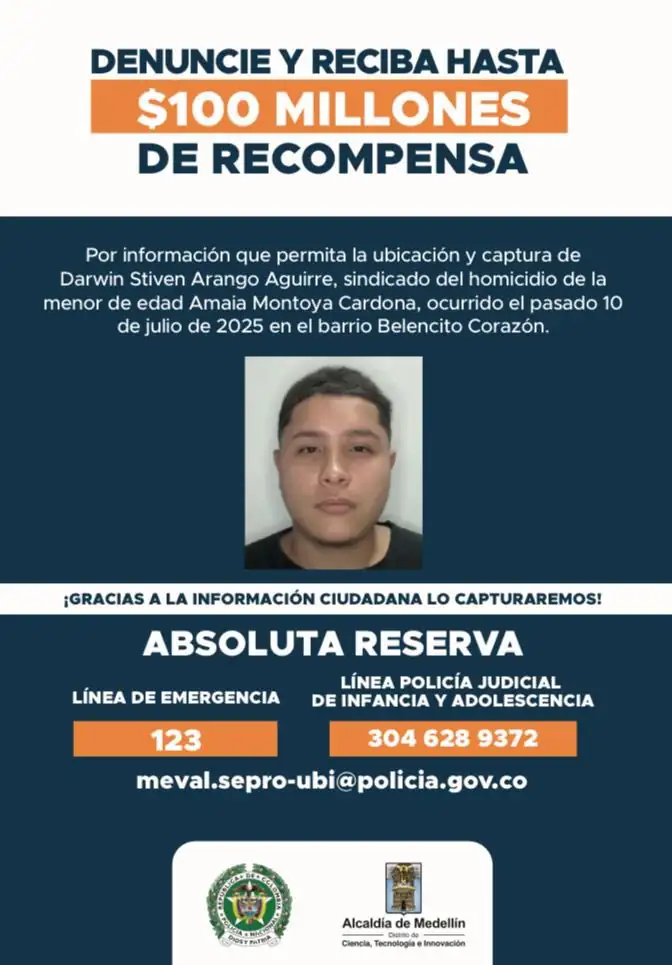 Ofrecen hasta 0 millones por información sobre presunto responsable de la muerte de una bebé en Medellín Ofrecen hasta 0 millones por información sobre presunto responsable de la muerte de una bebé en Medellín