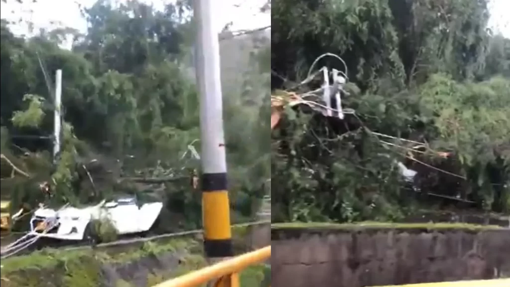 ¡Caos total en el sur! Árboles y poste caídos obligan cierre en la variante Caldas en sentido sur–norte ¡Caos total en el sur! Árboles y poste caídos obligan cierre en la variante Caldas en sentido sur–norte