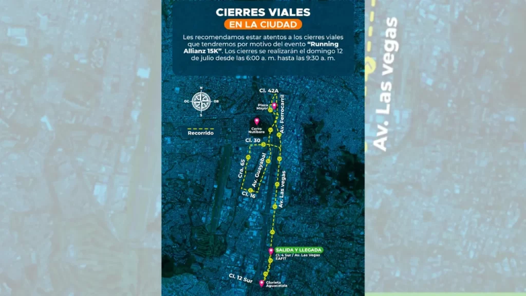 Habrá cierres viales en Medellín por carrera este domingo